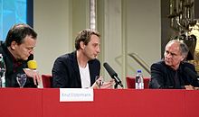 Marc Rensing (Mitte) mit Knut Elstermann und Michael Verhoeven beim Fernsehfilm-Festival Baden-Baden 2009