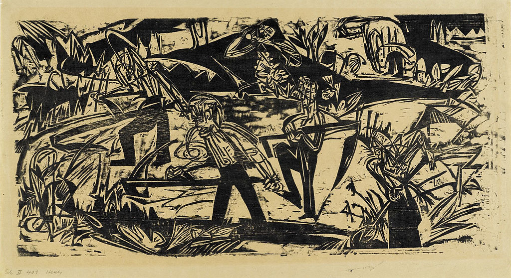 Ernst Ludwig Kirchner Coppia sotto un ombrello giapponese, 1912, 75×100 cm:  Descrizione dell'opera