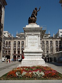 A statue in Santander erected in honor of Cantabrian artillery captain Pedro Velarde y Santillán, hero of the Spanish war of independence, who died 2 May 1808, during the uprising against the French occupation of Madrid.