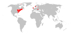 Localidades en que se han recolectado fósiles de Eurypterus.[1]​