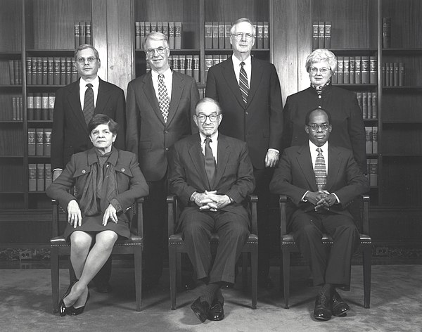 The Federal Reserve Board of Governors in 1997. Rivlin is seated far left.