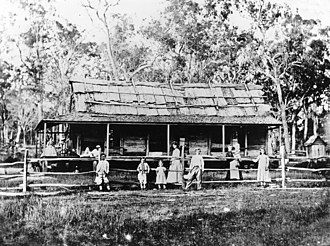 Family outside a homestead at Ormeau, ca. 1875 Family outside a homestead at Ormeau, ca. 1875 (5013789858).jpg