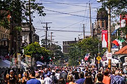 The annual highlight event of Little Italy in Cleveland is the Feast of the Assumption. Feast of the Assumption in Little Italy Cleveland (36388057482).jpg