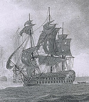 Französisches Schiff Tigre (1793) - Ansicht von Lord Bridports Aktion vor L'Orient, 1795 RMG PX7059 (beschnitten) .jpg