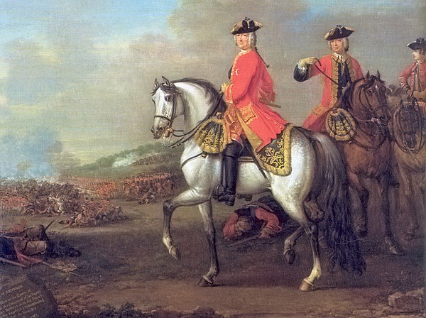 George II leading his troops at Dettingen, the last occasion on which a British King led his troops into battle