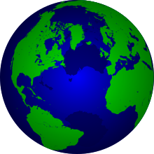 Semi-transparent orthographic projection, centered on 40deg N, 40deg W, using shoreline data from GSHHG ("crude level") Globe.svg