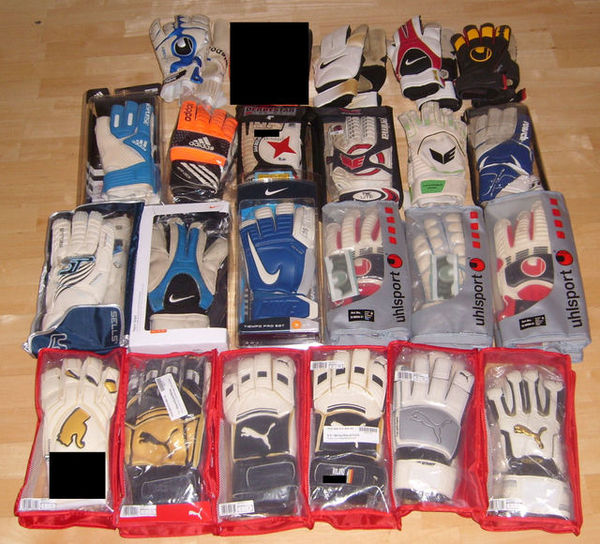 Various styles of goalkeeping gloves