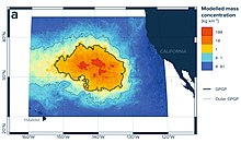Map showing the extent of the Great Pacific Garbage Patch and the US West Coast