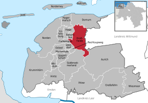 Poziția comunei Großheide pe harta districtului Aurich