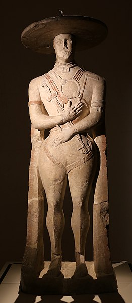 Warrior of Capestrano is the most famous example of Abruzzi Italic funerary sculpture (Museo Archeologico Nazionale d'Abruzzo, Chieti).
