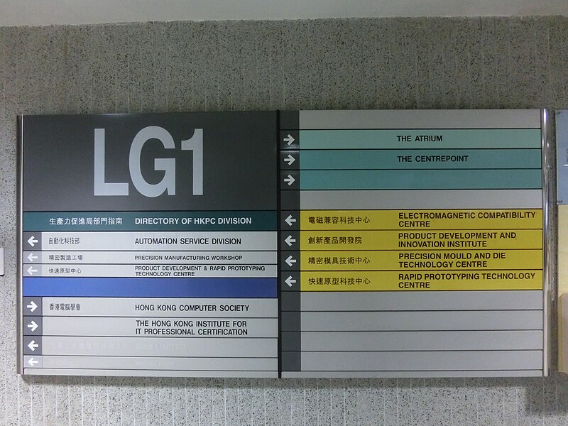 File:HK Kln Tong HKPC Building interior basement CentrePoint LG1 office directory sign Mar-2014.JPG