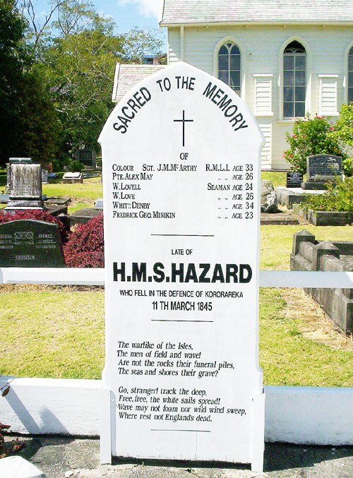 A memorial in Russell for the men of HMS Hazard who died in the battle