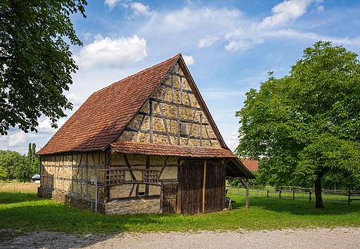 Hohenloher Freilandmuseum - Baugruppe Steigenhaus - Scheune aus Hohensall - Ansicht von SSW