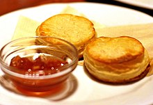 Cherry beer jam accompanying scones Homemade scones with cherry beer jam.jpg