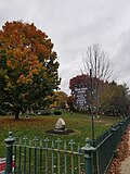 Thumbnail for File:Indian Burial Ground in Natick MA with iron fence and plaque stating that the burial ground was granted to Oliver Peabody in the year of 1731.jpg