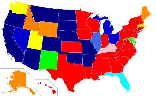 States that allow initiated constitutional amendments
.mw-parser-output .legend{page-break-inside:avoid;break-inside:avoid-column}.mw-parser-output .legend-color{display:inline-block;min-width:1.25em;height:1.25em;line-height:1.25;margin:1px 0;text-align:center;border:1px solid black;background-color:transparent;color:black}.mw-parser-output .legend-text{}
States that allow legislatively referred and direct initiative statutes, or legislatively referred and direct initiated constitutional amendments, and referendums.
States that allow legislatively referred and indirect initiative statutes, or legislatively referred and direct initiated constitutional amendments, and referendums. (Michigan, Nevada, and Ohio)
Illinois allows legislatively referred state statutes, or legislatively referred and direct initiated constitutional amendments.
Florida allows legislatively referred and direct initiated constitutional amendments.
States and federal district that allow initiated statutes
Massachusetts allows legislatively referred and indirect initiative statutes, legislatively referred and indirect initiated constitutional amendments, and referendums, with the specific initiative petition term used for all directly voted initiatives.
States that allow legislatively referred, indirect, and direct initiative statutes, or legislatively referred constitutional amendments, and referendums. (Utah and Washington)
Idaho allows direct initiative statutes, or legislatively referred constitutional amendments, and referendums.
States that allow indirect initiative statutes, or legislatively referred constitutional amendments, and referendums. (Alaska, Maine, and Wyoming. Maine also allows legislatively-referred state statutes)
Washington D.C. allows Legislatively Referred amendments to its Charter, direct initiative statutes, and referendums.
States that allow referendums
States that allow legislatively referred state statutes, or legislatively referred constitutional amendments, and referendums. (Maryland and New Mexico)
States that allow legislative referral only
Kentucky allows legislatively referred state statutes and legislatively-referred constitutional amendments.
States that allow legislatively referred constitutional amendments only.
Delaware allows legislatively referred state statutes only.
Mississippi technically would allow indirect initiated constitutional amendments, but this process is currently obsolete. Initiatives, referendums, and legislative referral in the United States.svg