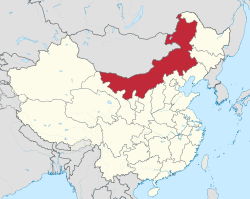 Sisä-Mongolian (punaisella) sijainti Kiinan kartalla.