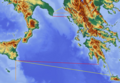 愛奧尼亞海的範圍，紅線為國際海道測量組織所定的愛奧尼亞海域