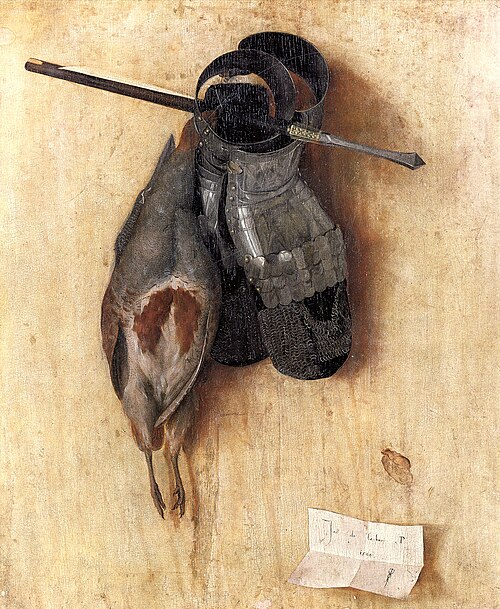 Still-Life with Partridge and Gauntlets, 1504, arguably the first still life