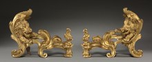 Pair of French Rococo andiron fronts, with boars heads. Gilt bronze. Jacques Caffieri - Pair of Andirons (Chenets) - 1942.799 - Cleveland Museum of Art.tif