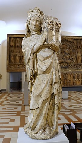 Joan I of Navarre, Queen of France as Benefactress, from a portal in the College de Navarre, Paris, c. 1305, limestone - Bode-Museum - DSC03464.JPG