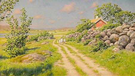 Sommerlandskab med vandrende børn, 1913