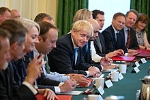 Johnson holding his first cabinet meeting at 10 Downing Street, 25 July 2019