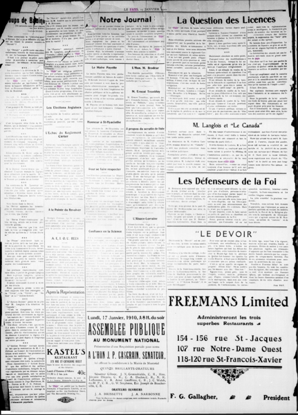 File:Journal Le Pays, numéro 1, 15 janvier 1910, page 4.png