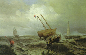 Julius Huth - Lotsenboot bei dem Leuchtturm von Cordouan vor der Garonne-Mündung.jpg