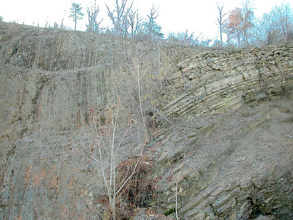 Major fault at the dividing line between the Allegheny Plateau and the true Appalachian Mountains near Williamsport, Pennsylvania