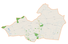 Mapa konturowa gminy Kiernozia, w centrum znajduje się punkt z opisem „Kiernozia”