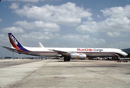 A former LAN-Chile Cargo Douglas DC-8-71F at Miami International Airport in 1995