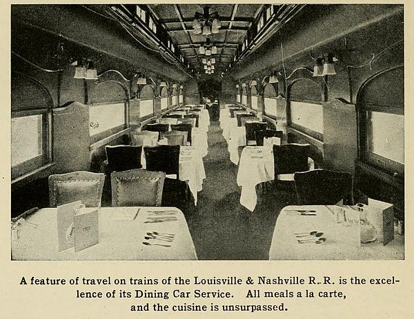 Interior of an L&N dining car, ca. 1921