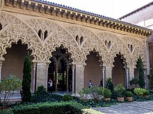 Elaborate stucco arches in the Aljaferia Palace in Zaragoza, Spain (second half of 11th century) La Aljaferia 14092014 125853 05773.jpg