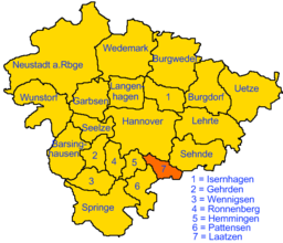 Läget för staden Laatzen i Region Hannover