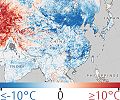 Variation from average land surface temperatures in East Asia from 17–24 January 2016