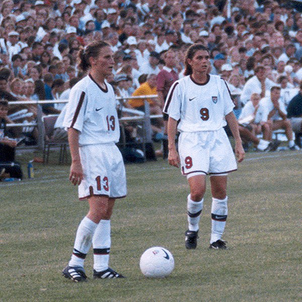 Kristine Lilly (left) and Mia Hamm (right) both scored goals in the first two group stage matches for the United States