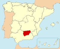 Provinco Ĥaeno (Jaén) sur la mapo de Hispanio