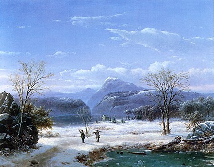 Cacciatori in un paesaggio invernale