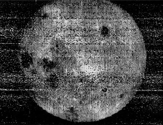 The first image of the far side of the Moon, transmitted back to Earth using a flying-spot scanner by Luna 3 in 1959 Luna 3 moon.jpg