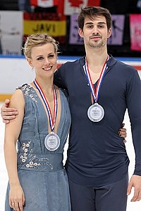 Madison Hubbell and Zachary Donohue at the 2016 Trophée de France - Awarding ceremony.jpg