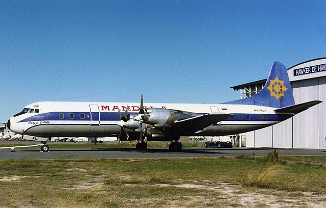 A Mandala Lockheed L-188 Electra at Perth Airport (early 1990s).