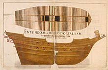 Technical drawing of a late 16th century or early 17th century Portuguese galleon, featured in the Livro de Tracas de Carpintaria Manuel Fernandes - Livro de Tracas de Carpintaria - 500 tonne galleon.jpg