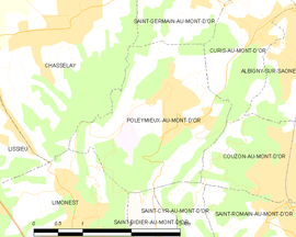 Mapa obce Poleymieux-au-Mont-d’Or