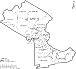 Kaart van Craven County