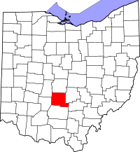 Map of Ohajo highlighting Pickaway County
