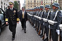 Mike Mullen with Chilean honor guard in Santiago 3-3-09.jpg