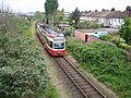 A westbound tram en route from Mitcham Junction to Mitcham.