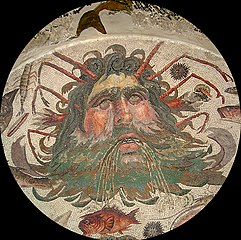 mosaïque du bassin avec la tête d'Océan