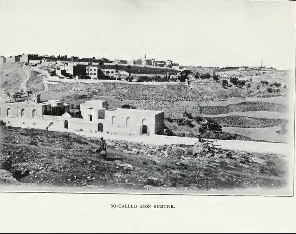 In the centre of Mount Zion: Bishop Gobat School (left) and Mount Zion Cemetery (centre right), view in 1903.